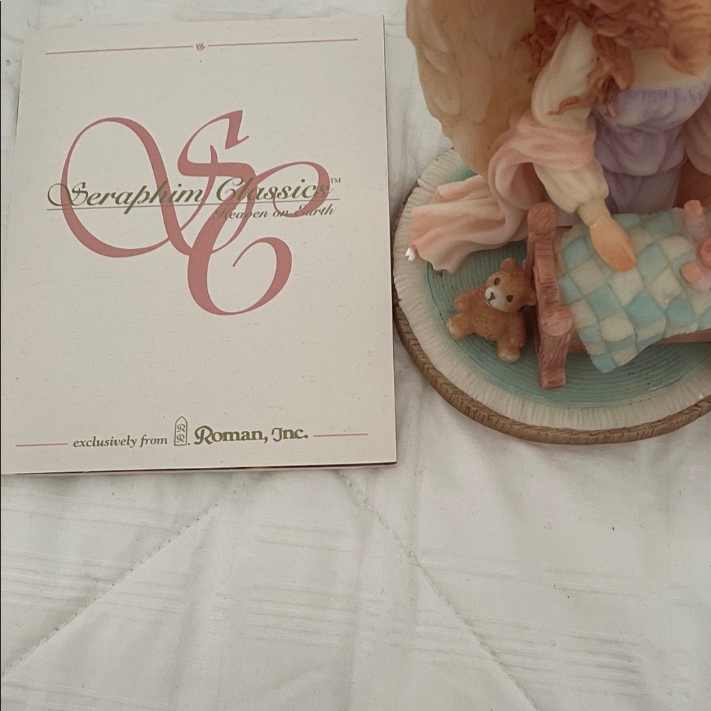 Seraphine Angel Figurine with Teddy Bear - Pink and Blue
